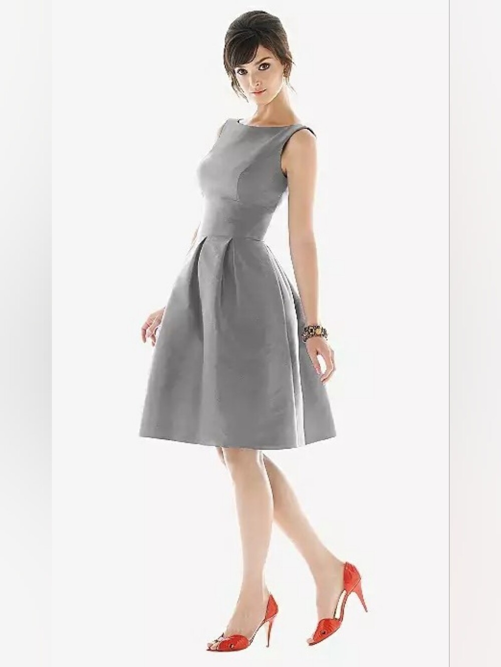 NWT ALFRED SUNG Sleeveless Midi Silver Gray Satin Dress Size 14